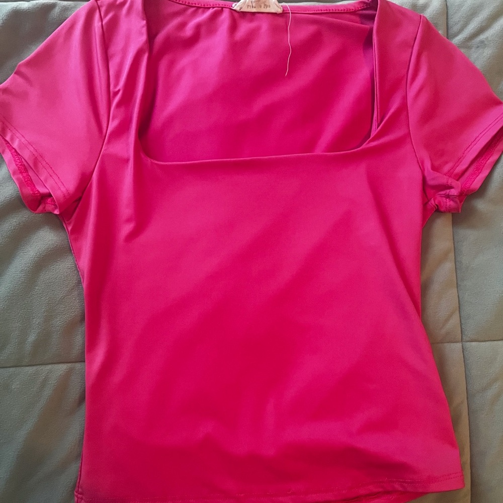 hot pink square cut neck shirt